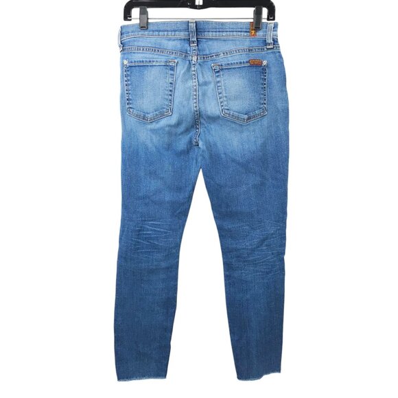 7 For All Mankind The Ankle Skinny Stretch Denim Womens 29 Raw Hem Jeans SFAMK - Picture 2 of 14